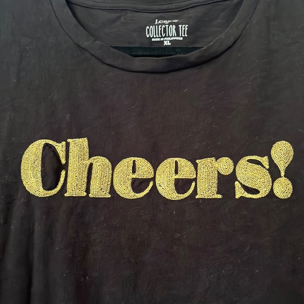 J Crew CHEERS 🥂 collector Tee Size XL black cotton